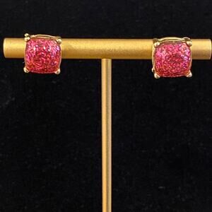 Raspberry Glitter Gold Studs Earrings NEW